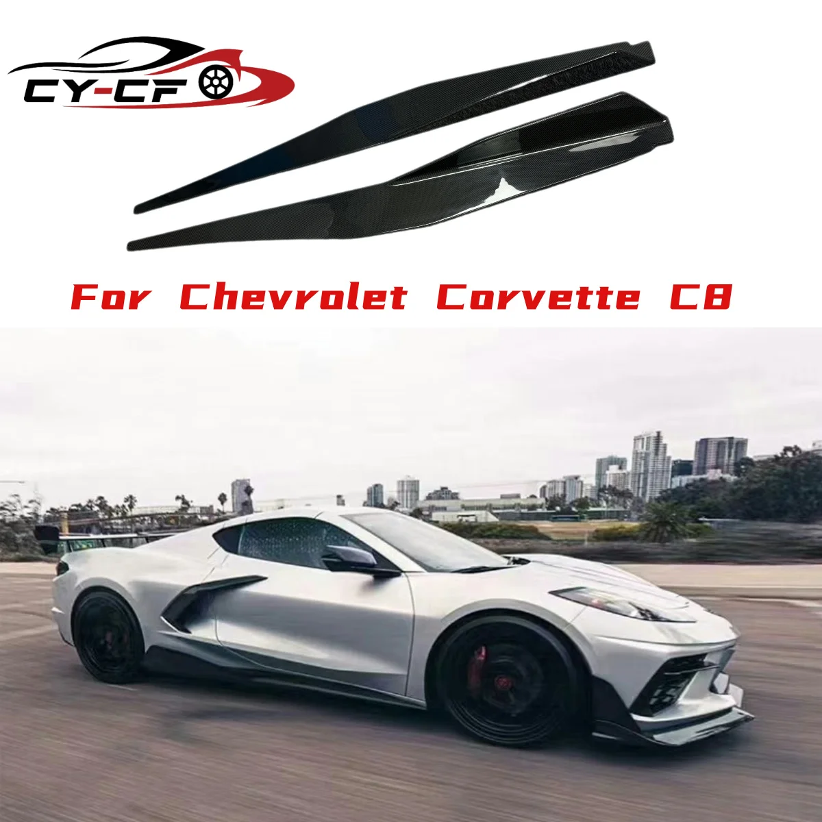 

For Chevy corvette C8 Z06 2020+ Carbon Fiber Side Skirt Splitters Cupwings Winglets Canards Apron Bumper Side Skirts Cover