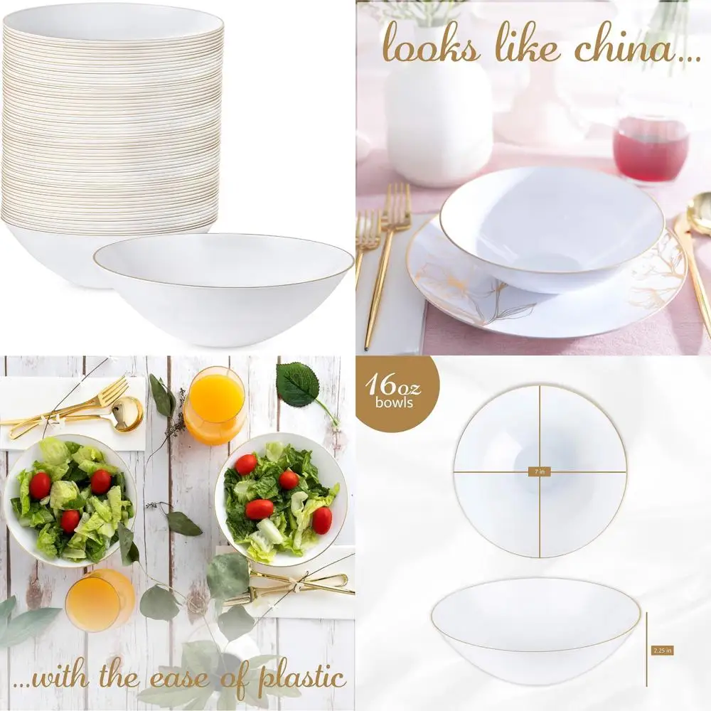 

Белые сверхпрочные одноразовые тарелки с цветочным дизайном и золотой оправой для элегантной посуды премиум-класса, 120 шт.