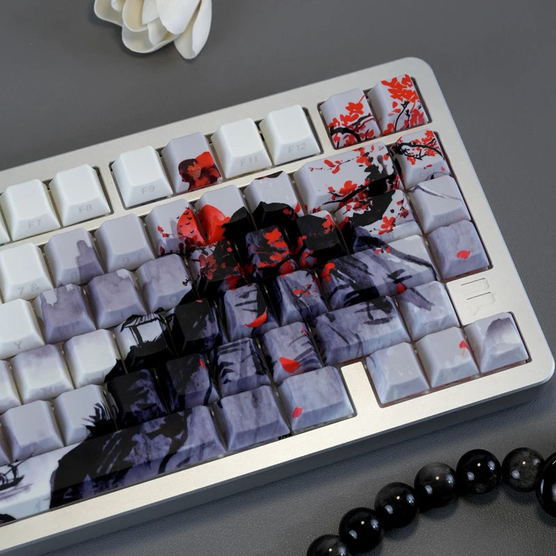 

Landscape plum blossom keycap translucent five-sided heat sublimation PBT creative personality mechanical keyboard 68/75/87/98/1