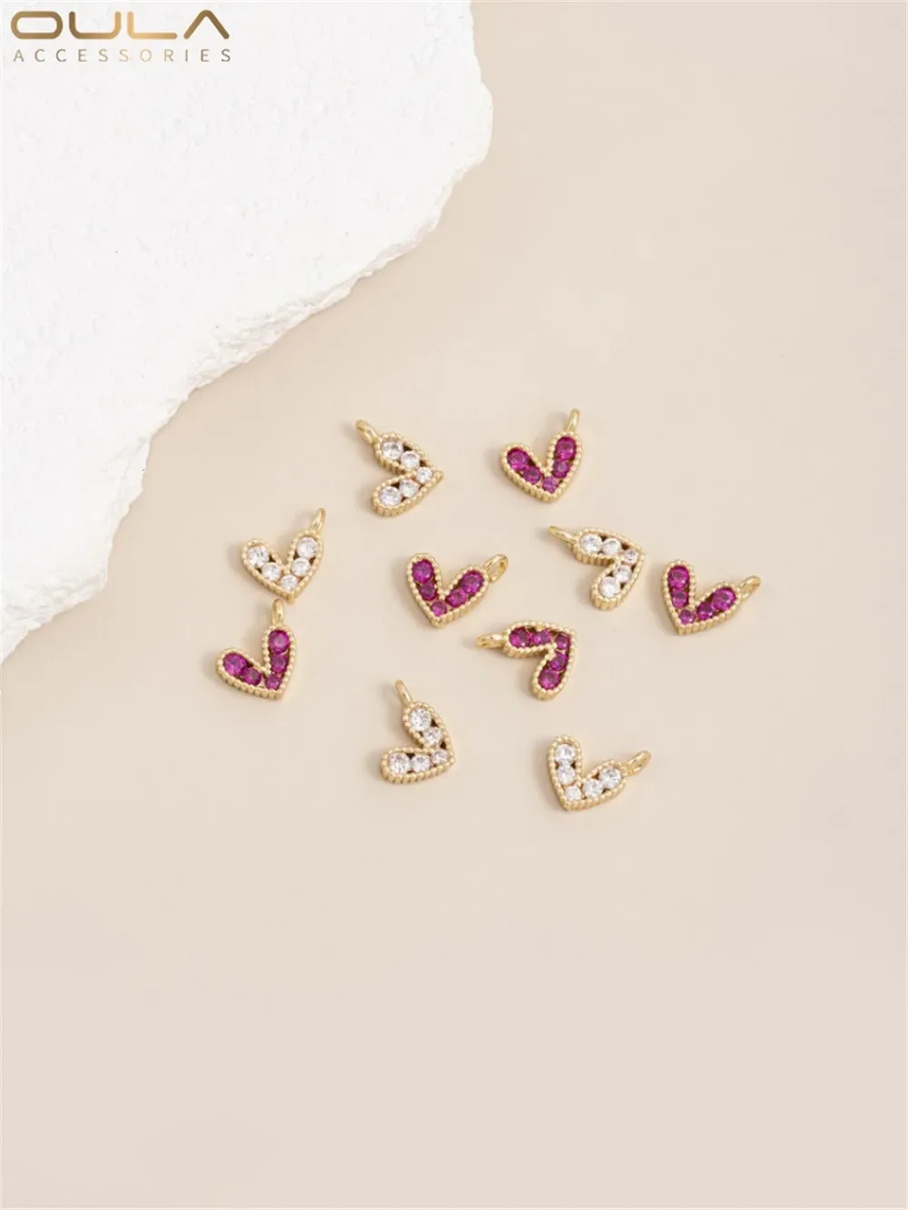 

14K Gold-Color Plated Inlaid Zircon Color Zirconium Small Love Shaped Pendant Diy Hand Bracelet Head Accessories
