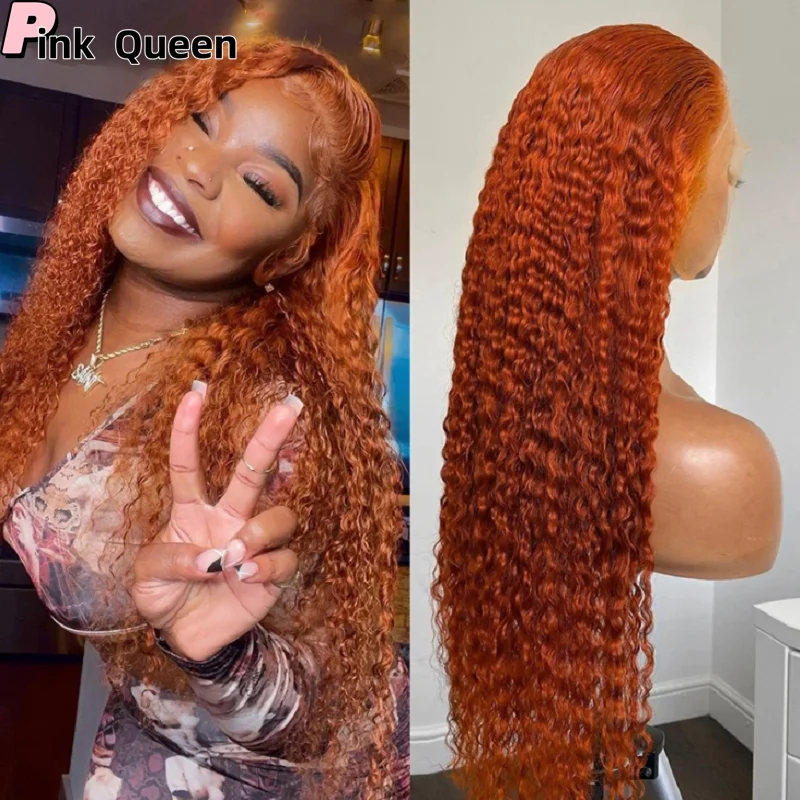 

Bombshell tangerine 13*4 Synthetic Hair Front Lace Wig Glueless Heat Resistant Fiber Hair Natural Hairline Free Parting curly