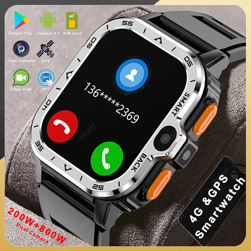 

200+800W Dual Camera 4G NetworK Smart Watch 2.03inch GPS Wifi SIM NFC Rugged 64G ROM Storage Google Play IP67 Android Smartwatch