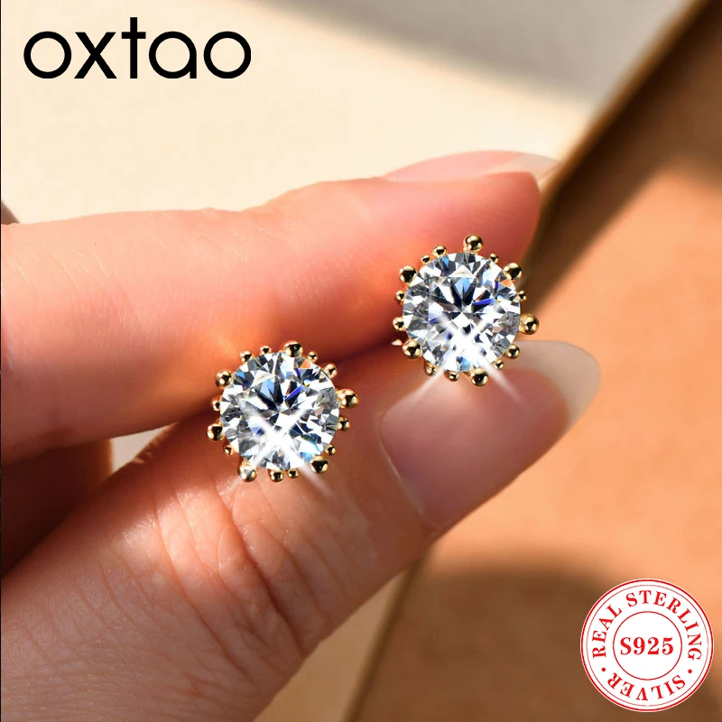 

OXTAO 2ct D VVS1 Moissanite Single Stone Stud Earrings for Women Real Earrings 925 Sterling Silver Original Certified Jewelry