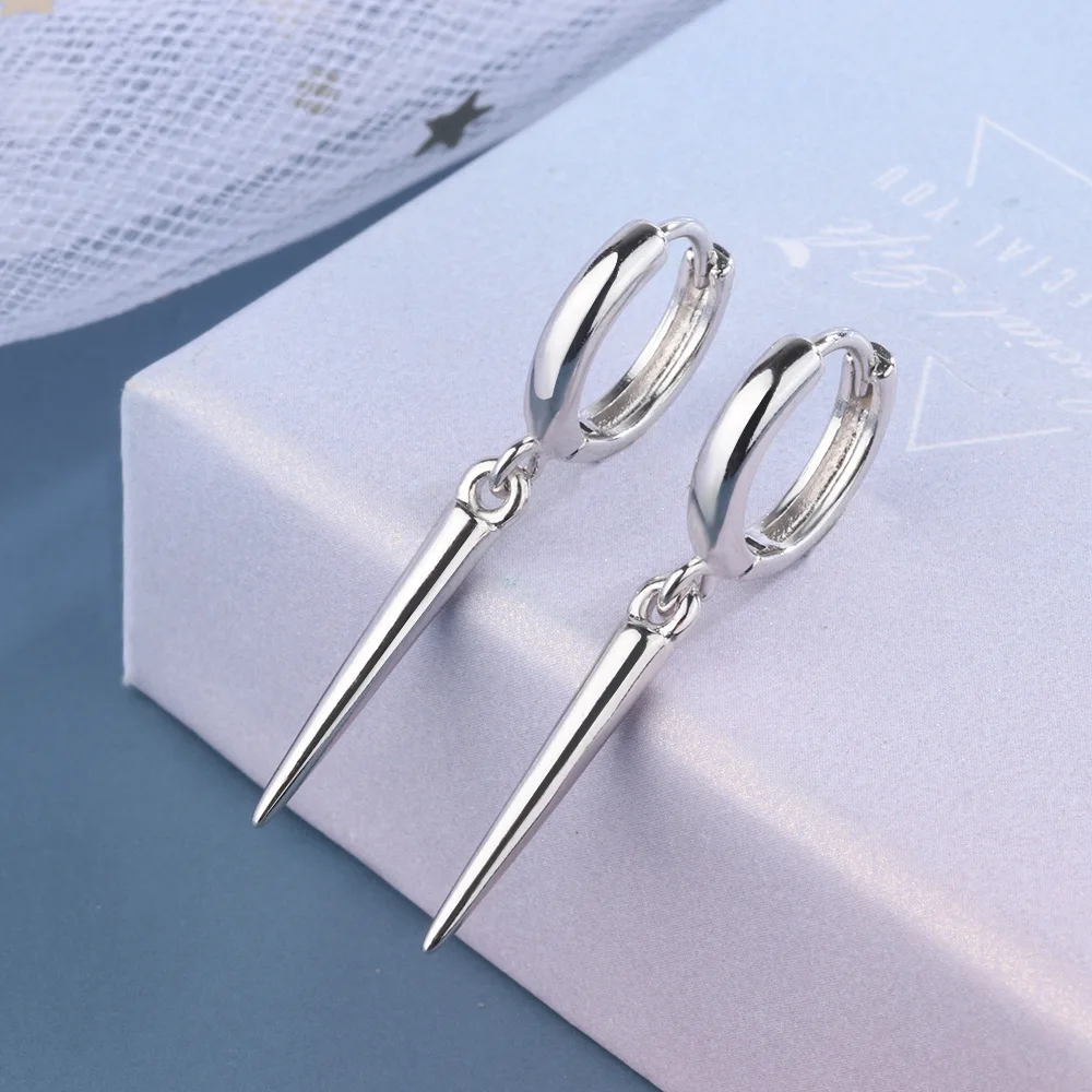 Punk Style Hanging Rivet Cone Pendant Earrings Fashionable Women's Stamp 925 Sterling Silver Accessories Party Jewelry