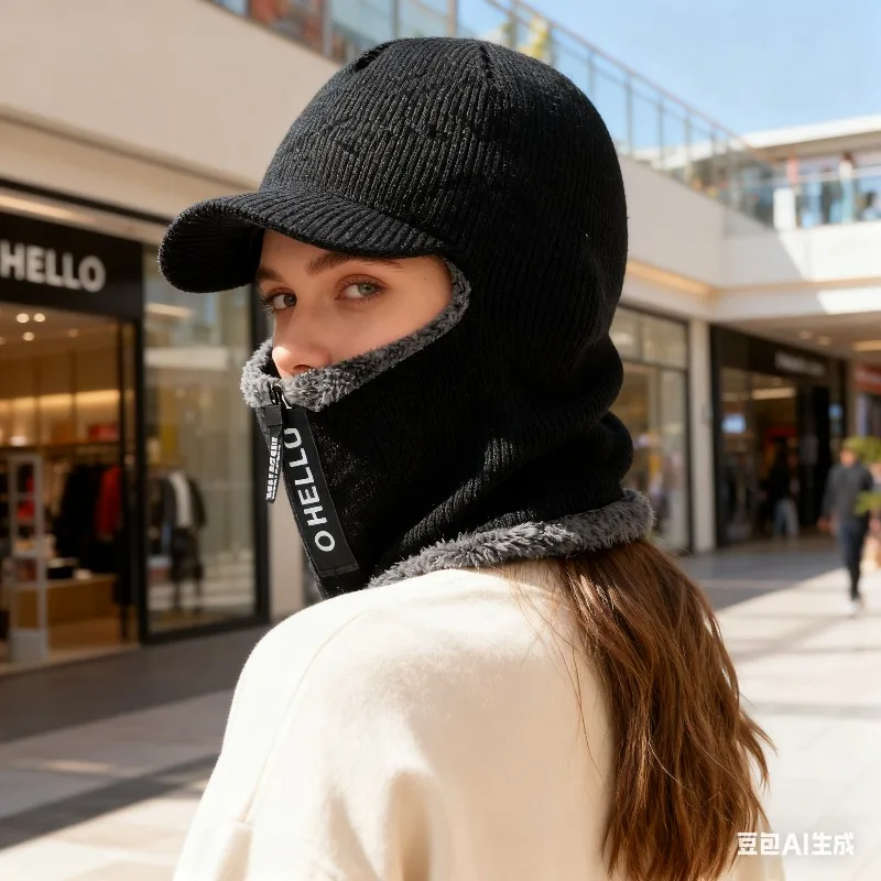 الرجال الشتاء الدافئة الصوف قبعة في الهواء الطلق حماية الأذن القبعات الدافئة سميكة دراجة محبوك كاب وشاح يندبروف أقنعة قبعة #5