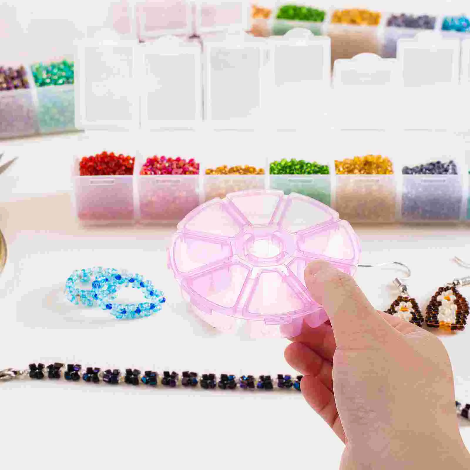 10pcs Round Jewelry Storage Clear Organizer With 8 Compartments For Beads Earrings Rings Rhinestones And More