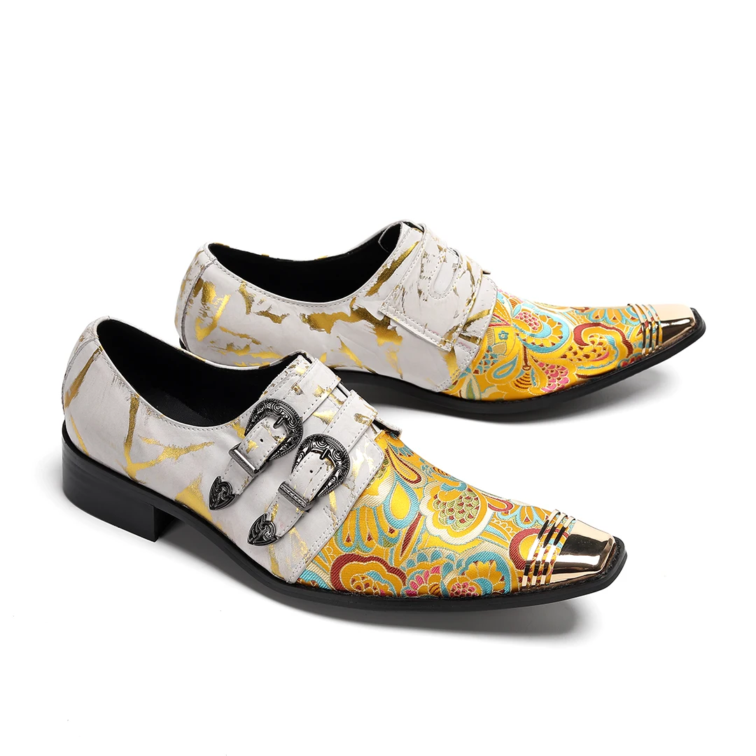 

Fashion Flower Embroidery Genuine Leather Brogue Shoes Male Business Oxford Shoe Plus Size Buckle Strap Party Formal Dress Shoes