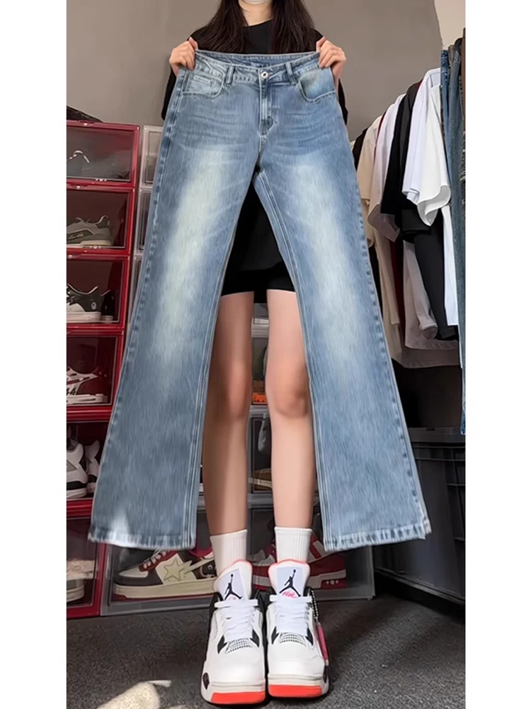 

Мужские джинсы Waed светло-голубого цвета, зауженные, прямого кроя, с высокой талией, удлиняющие ноги, в американском стиле, из хлопкового денима