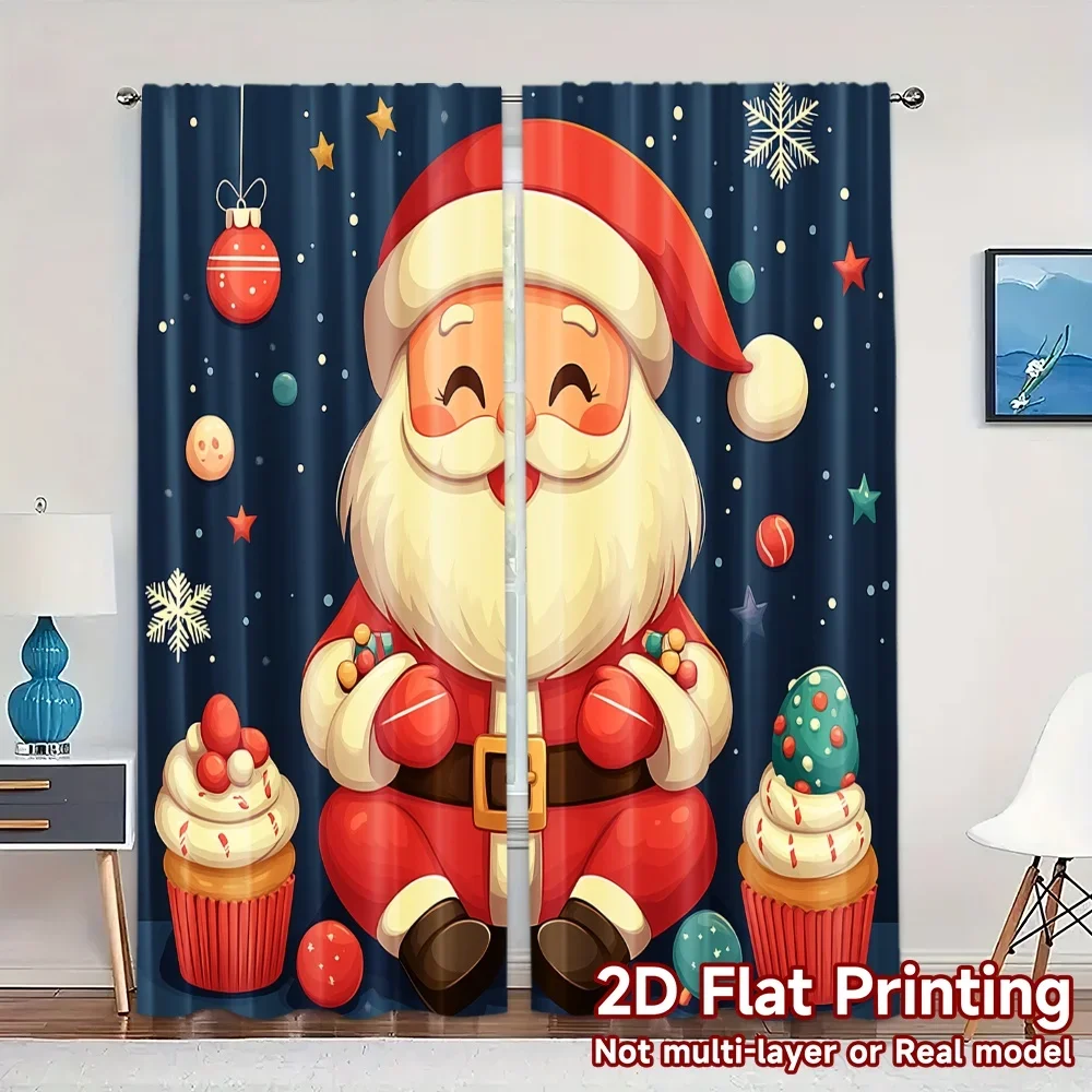 2pcs,Curtains Cute Santa Claus Christmas Gift (2) Popular Creative Curtains Versatile Fabric Curtains Art Deco Festive Ldeal for