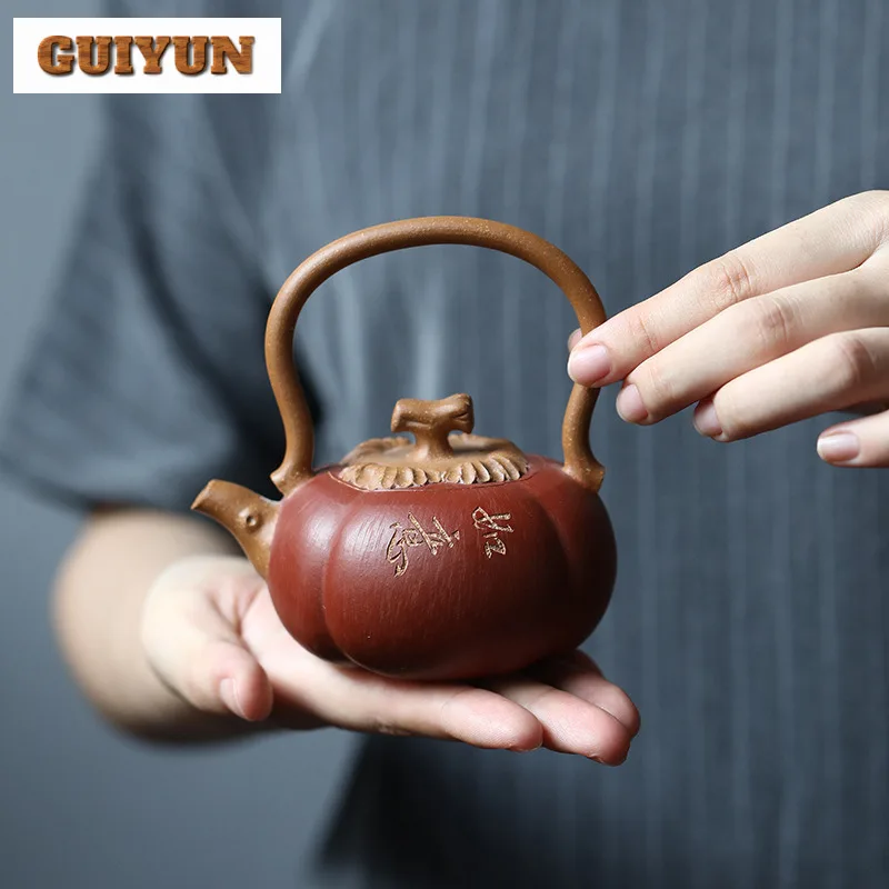 160ml Biomimetic Yixing Purple Clay Teapots Handmade Persimmon Pot Raw Ore Purple Mud Tea Maker Kettle Chinese Zisha Tea Set Tea