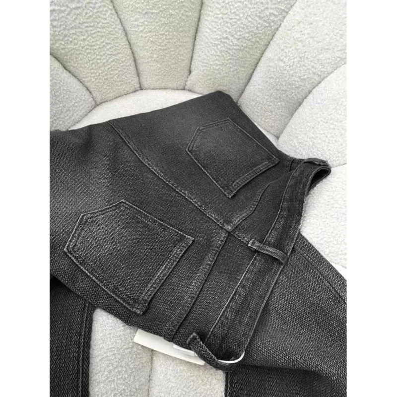 Schwarze Jeans mit geradem Bein für Damen, neuer Herbststil, Übergröße, mollige Mädchen, hoch taillierte, hüftbedeckende, lange Hosen mit Sternenhimmel und weitem Bein