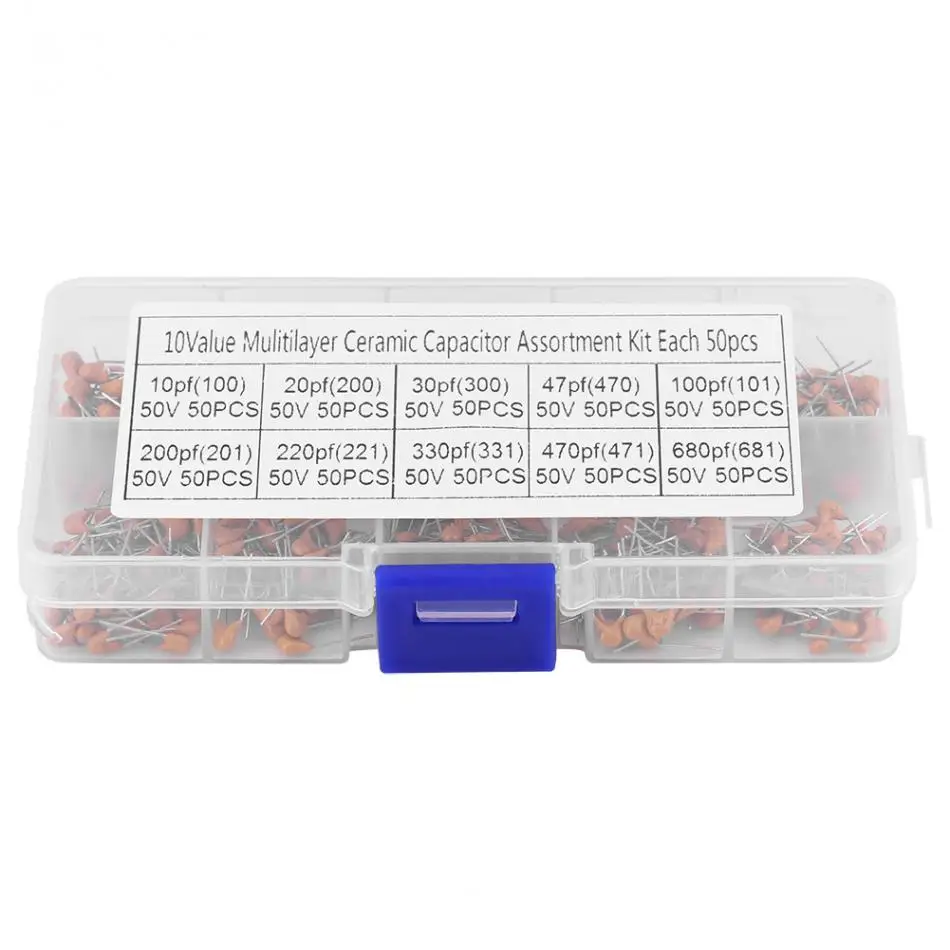 A34M-500Pcs 10 Values 10PF-680PF Monolithic Capacitor Assorted Kit