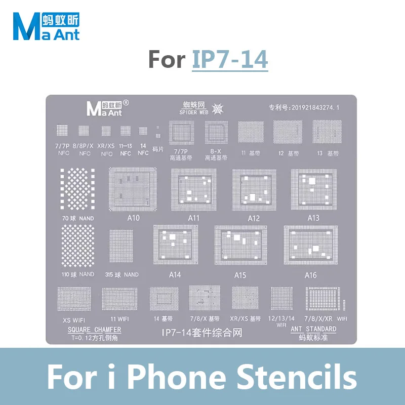 Maant BGA Reballing Schablone für IP 6-14 Pro Max Motherboard CPU IC Chipping Pflanzung Zinn Vorlage Löten Stahlgitter