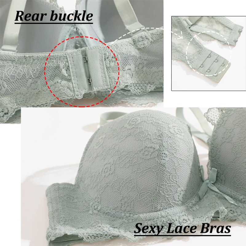 Women Bras Sexy Lace Splicling Push Up Bra Adjustable Strap Bras Lace Perspective Gather Up Brassiere Plunge Bras Underwire Bra