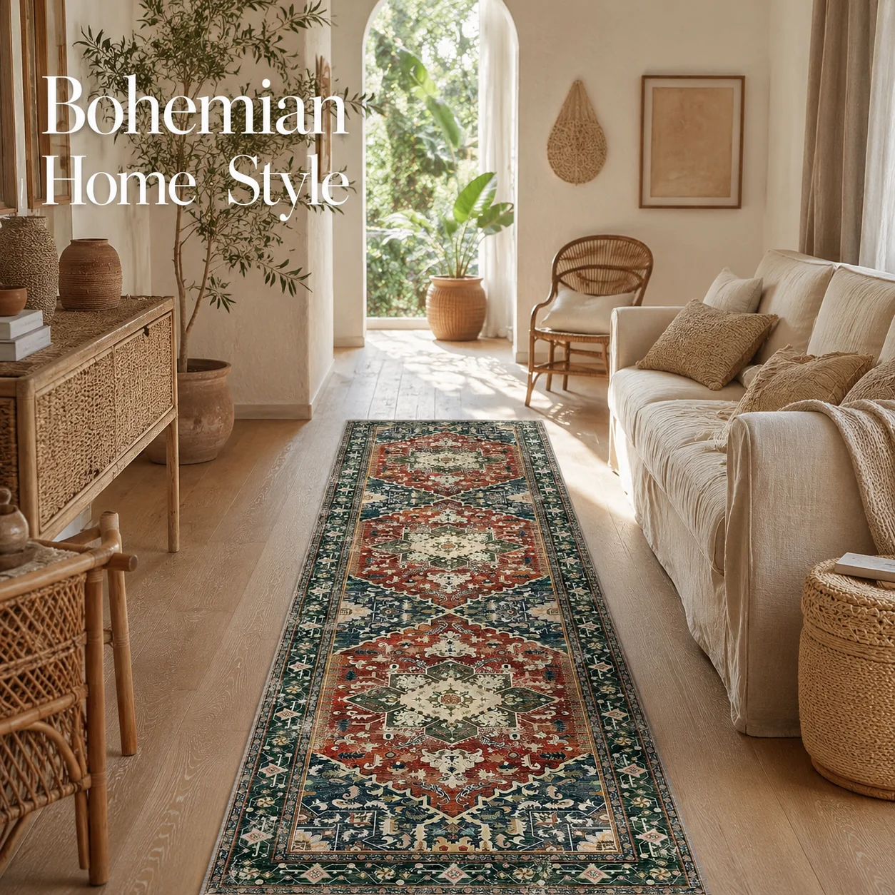 Vintage Persian Runner Rug Faux Cashmere Hallway Carpet Washable Bedside Mat Bohemian Living Room Decor Easy Care