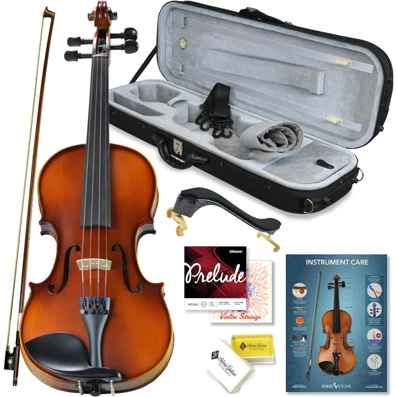 

Bunnel Pupil Violin Outfit 3/4 Size By Kennedy Violins - Carrying Case and Accessories Included - Solid Maple Wood