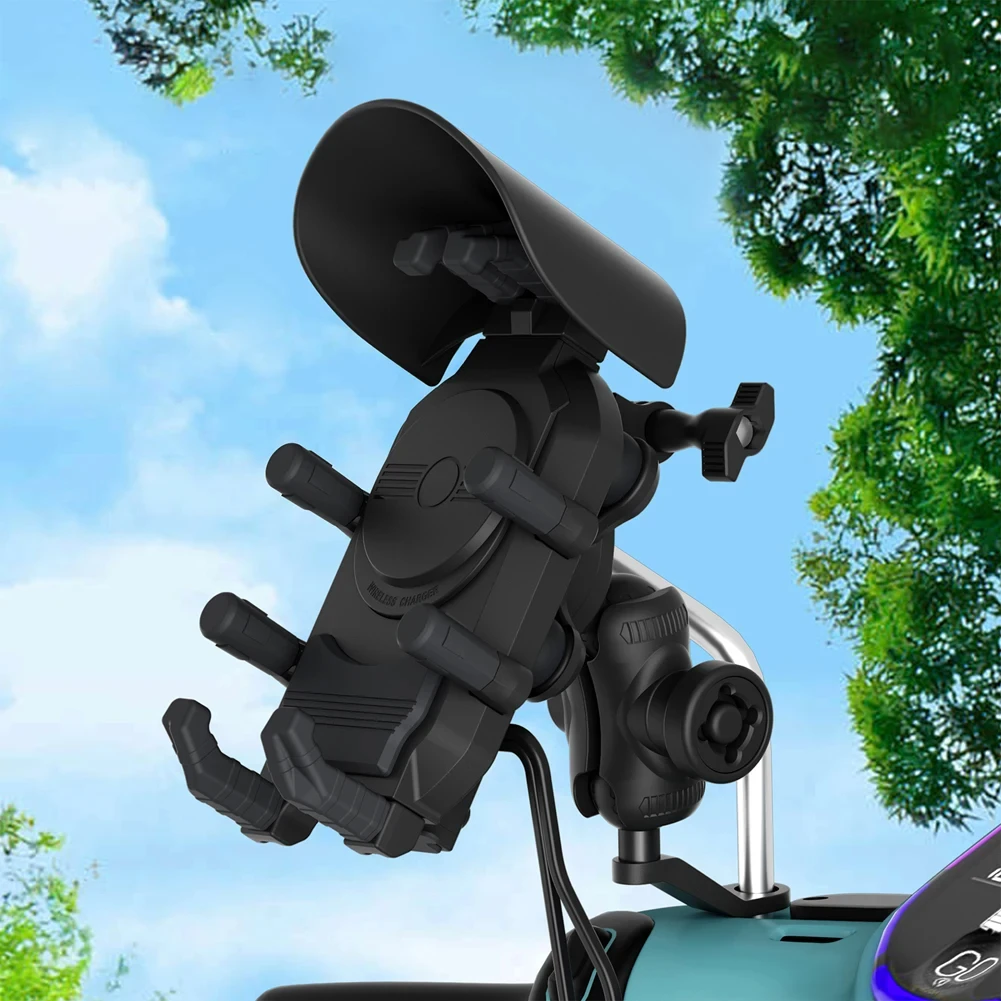 Supporto per telefono con ricarica wireless per moto Caricatore per culla per telefono GPS Supporto per moto Supporto per manubrio per cellulare per telefono da 4-7 pollici