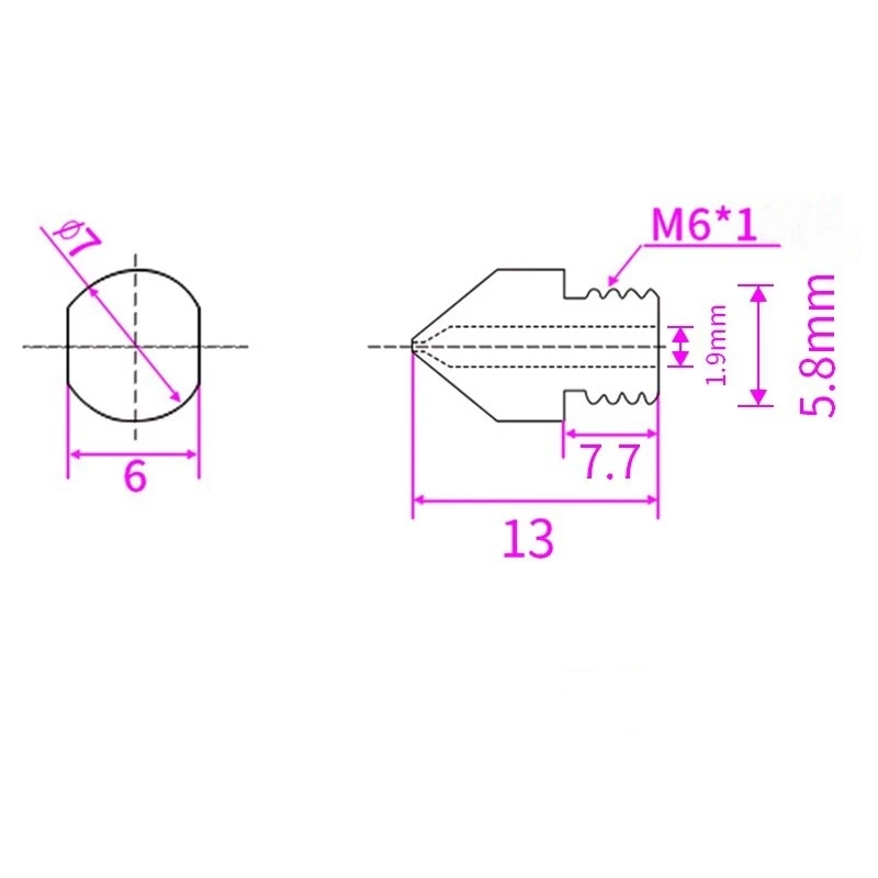 V6 Nozzle Hardened Steel 0.2/0.4/0.6/0.8/1mm 1.75mm Filament M6 3D Printer Nozzle For Ender 3 Hotend Titan Extruder Prusa I3 MK3