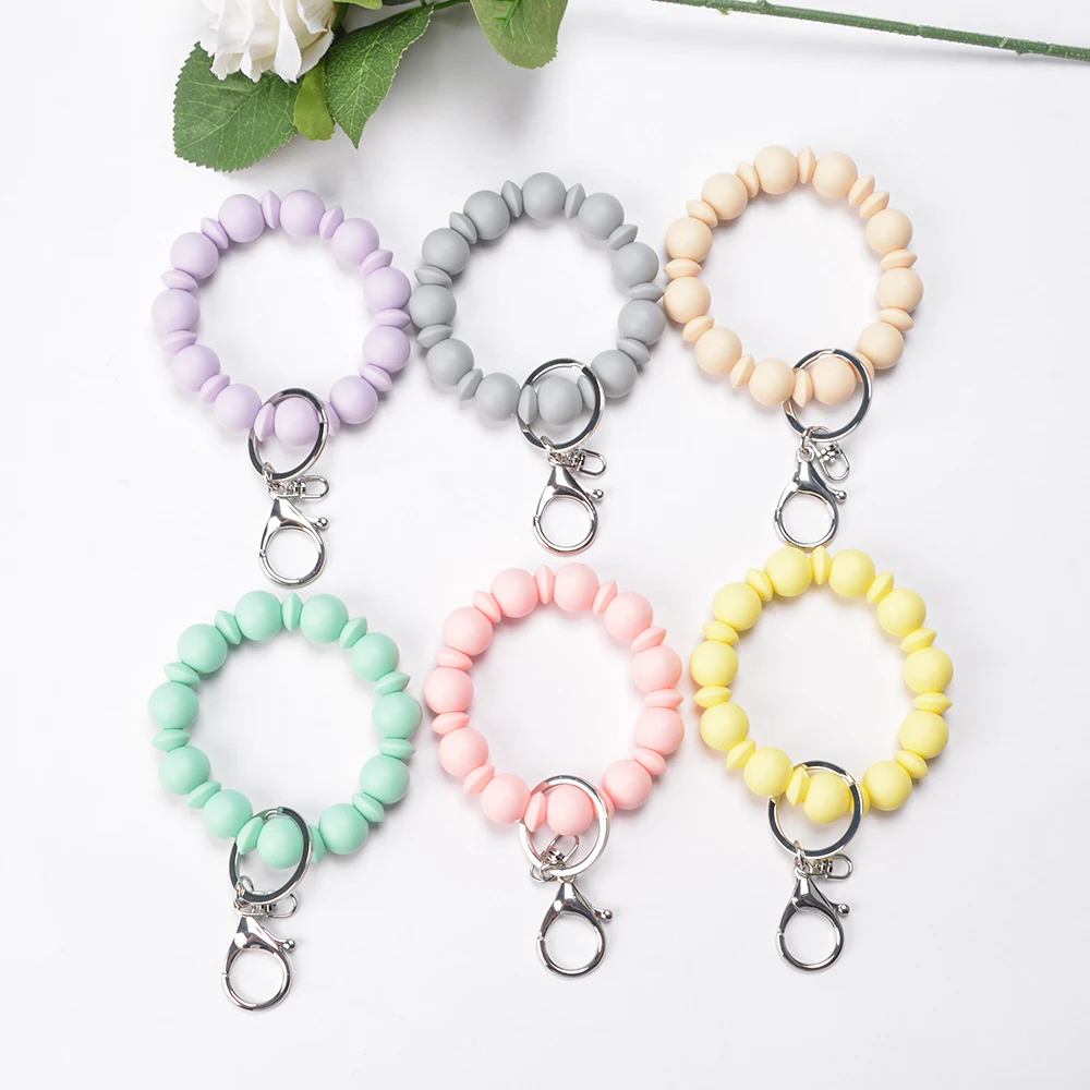 1pcs Silicone Beads Keychain Keyring For Women Wristlet Bracelet Pendant Keychain With Jewelry Accessories