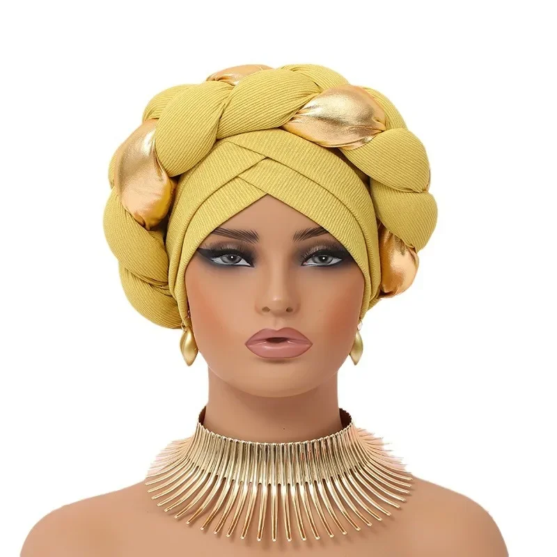 2024 Elegant Turban Cap Women Headwrap Bonnet African Lady Head Wraps Muslim Turbans Hat Evening Party Autogele Headwear