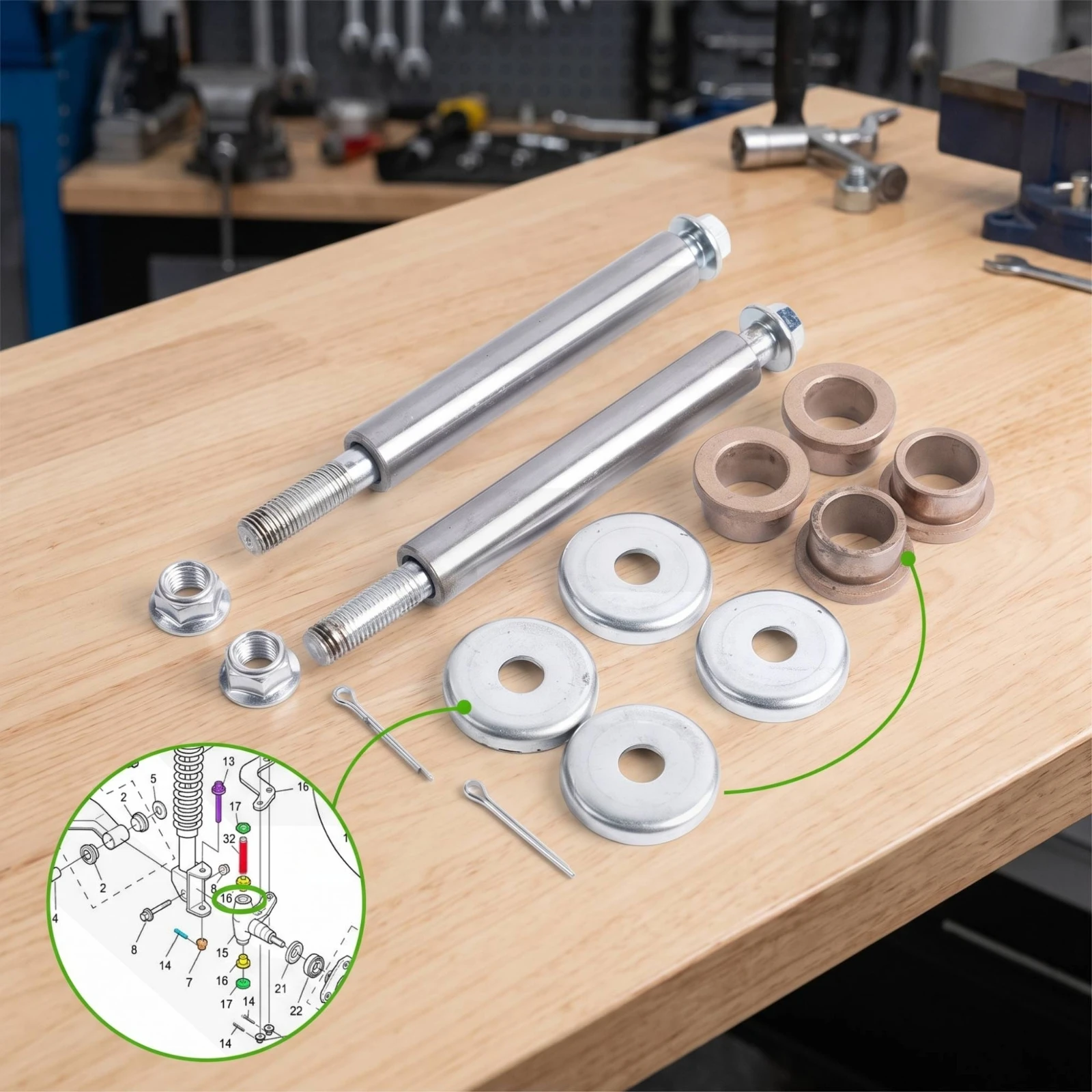 steering-spindle-bushing-repair-kit-replacement-steering-spindle-bushing-rebuild-kit-hardware-wear-resistant-shiny