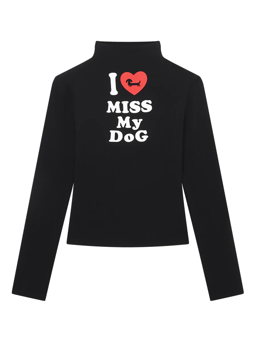 

IAMCPLUS 2025AW Женская зимняя футболка с высоким воротом и цветочным принтом, базовый слой, длинный рукав, Cleanfit, с буквенным узором, стандартный размер