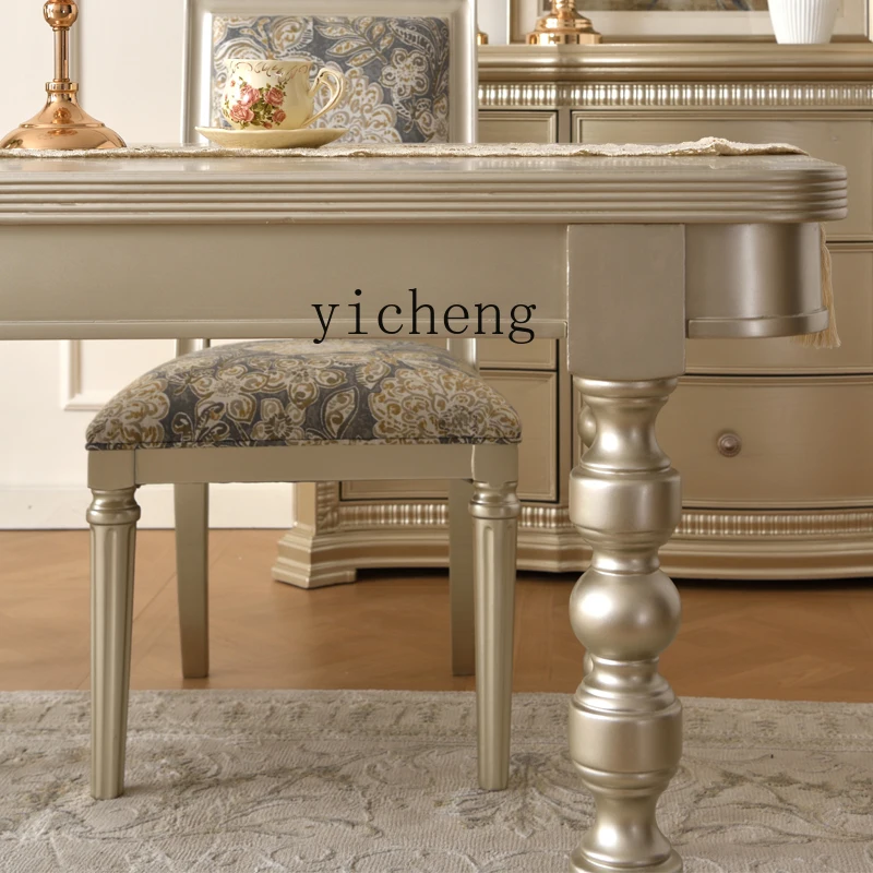 

TWR solid wood dining table and chair combination household square dining table champagne gold square table new