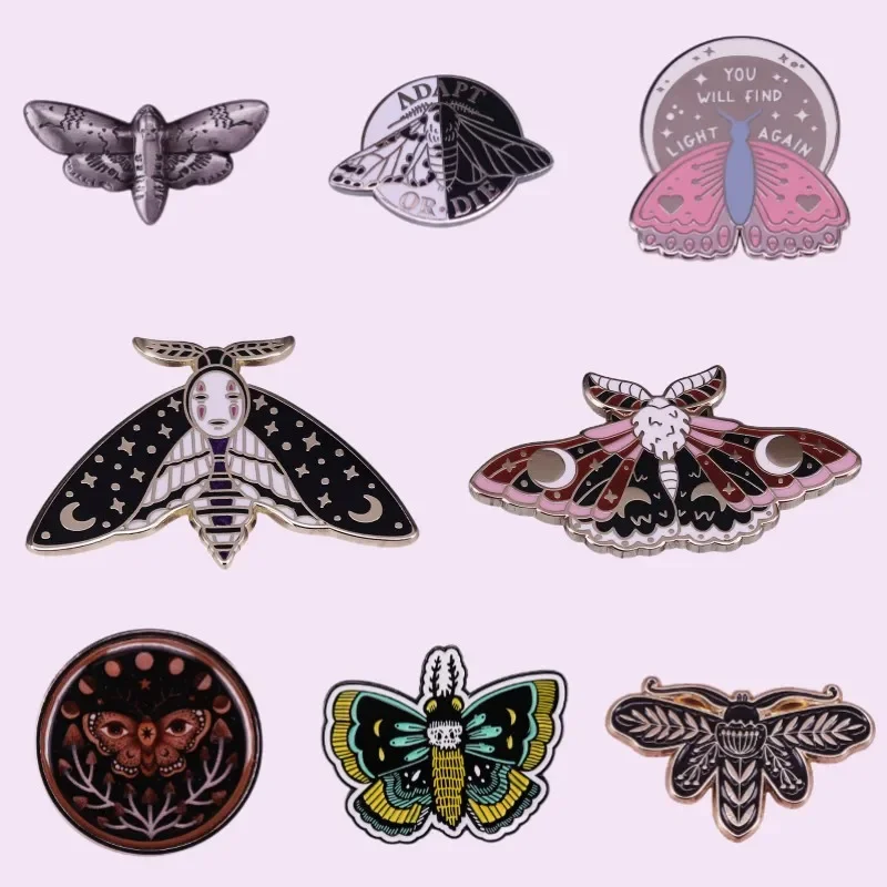 Cute Round Moth Butterfly Cartoon Brooch Metal Enamel Lapel Badge Collect Jacket Backpack Pins Adorn Children Gifts Wholesale