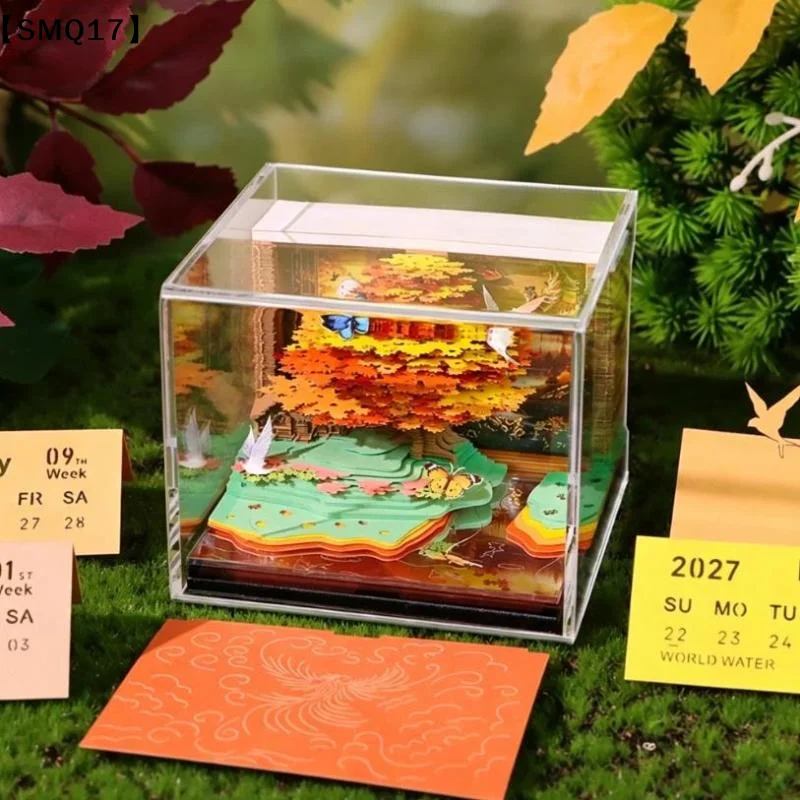 Time Piece Calendar 2027 Desk Calendar With LED Light 3D Tear-away Calendar Paper Carving Art Pad Notepad Desktop Decor【SMQ】