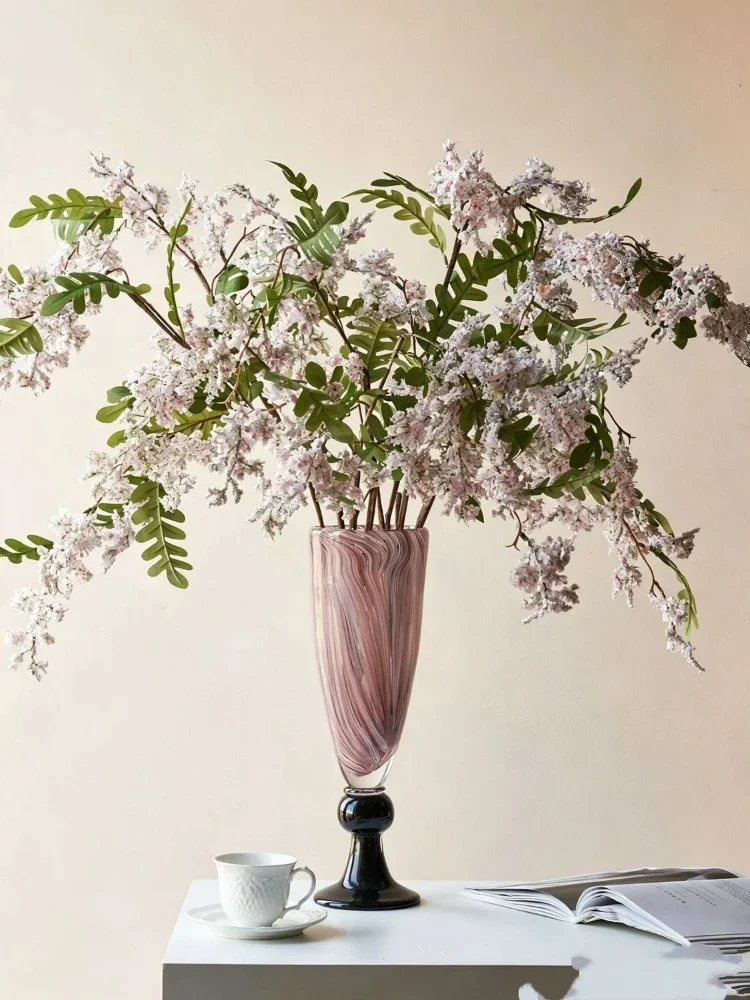 Pink Striped Vase Flowers Dining Table Modern Aesthetic Vase Flowers Elegant Centerpiece Flower Bottle Living Room Decoration
