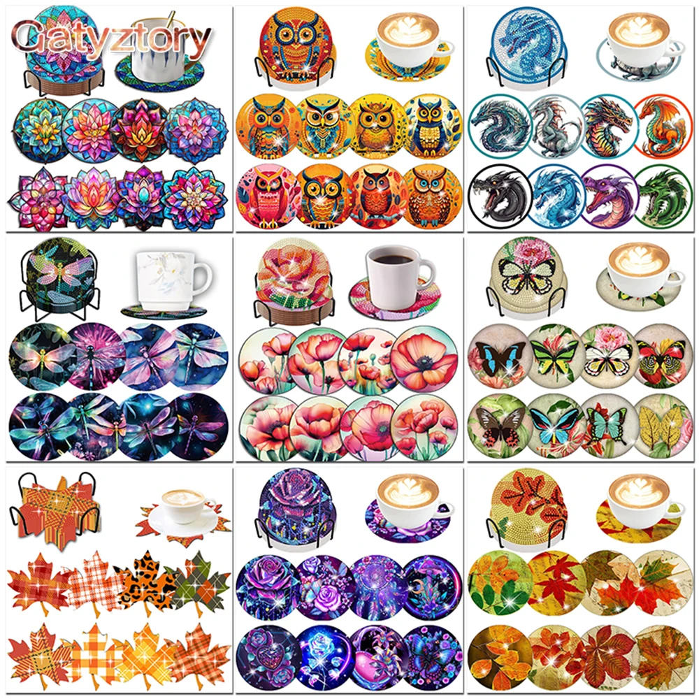 8 sztuk/zestaw DIY diamentowe malowanie podkładka ozdoba zwierząt kwiat motyl kubek do napoju diamentowy haft zestaw artystyczny dekoracja 10x10cm