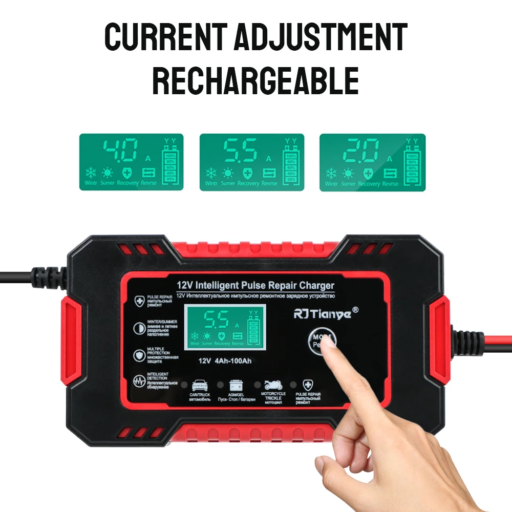 Quick Charge Car Battery Charger Power Pulse Repair 12V 6A For Auto Moto Wet Dry Lead Acid AGM Gel Full Automatic LCD Display