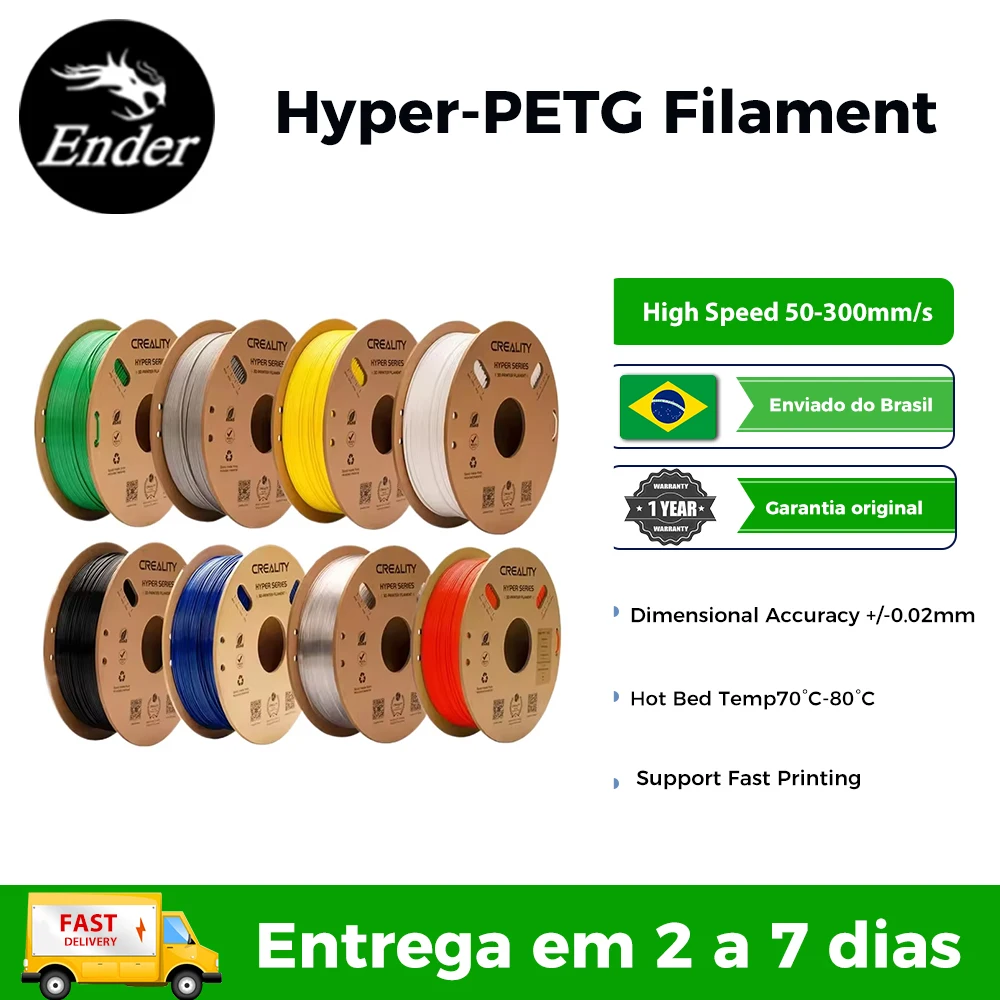 Creality- خيوط Hyper-PETG للطابعة ثلاثية الأبعاد 1.75 مم عالية السرعة 50-300 مم/ثانية 1 كجم/بكرة قطر خيوط Hyper PETG ± 0.05 مم