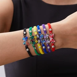 Charm Butterfly Bracelet for Women Kids Korean Colorful Braided String Rope Friendship Adjustable Wedding Party Handmade Jewelry