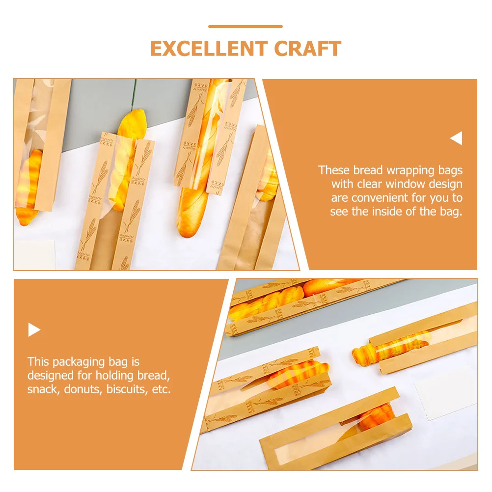 

100Pcs Translucent Bread Wrapping Bags Clear Window Design for Baked Goods Bakery Food Shops Holiday Gift Bread Bags