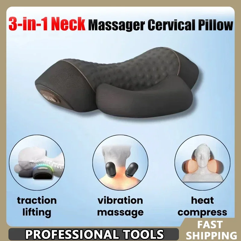 

Soothe-3-in-1 Neck Massager Cervical Pillow Hot Compress Vibration Massage Neck Traction Relax Pillow Spine Support Massager