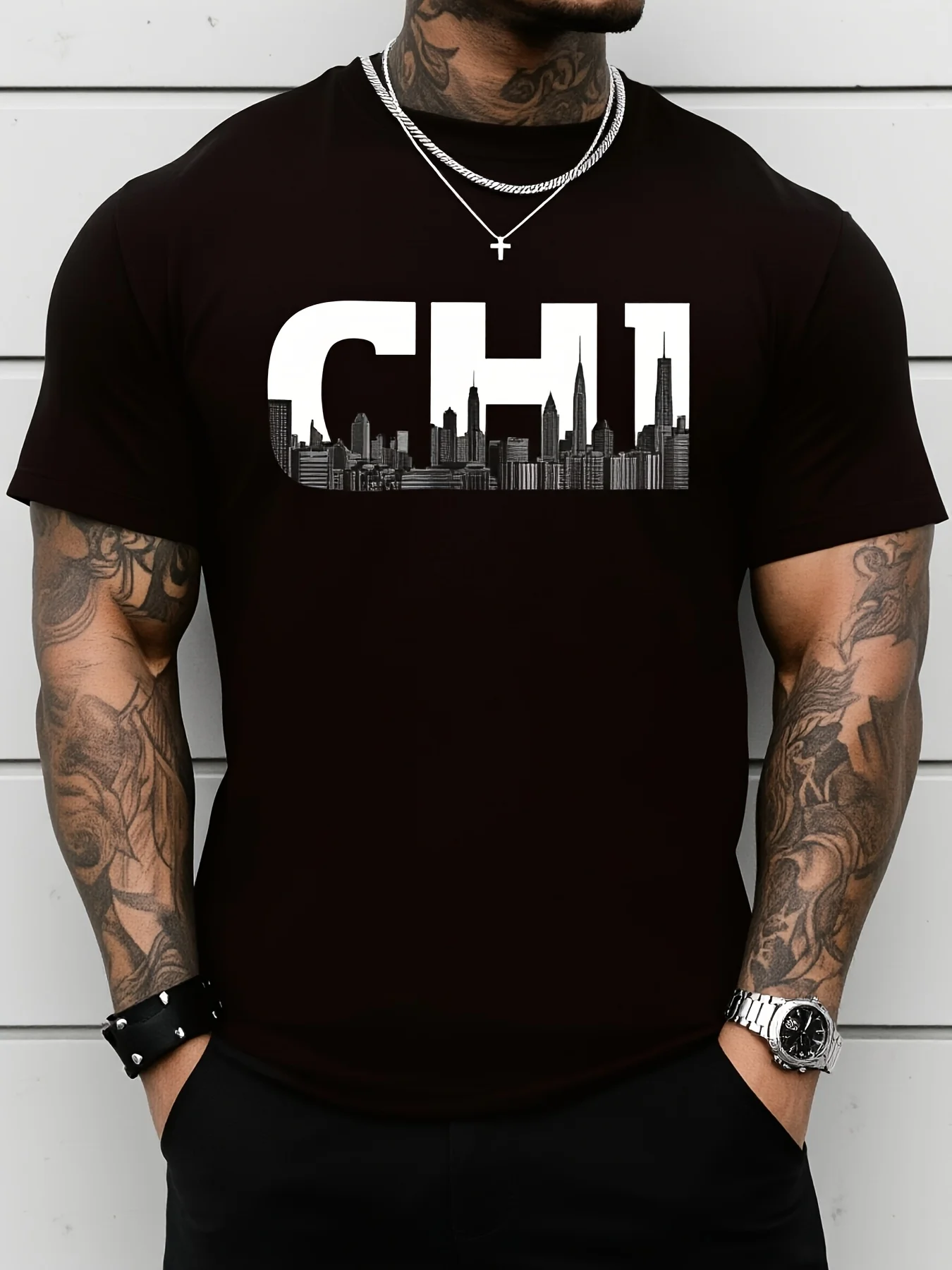 CHI Chicago City Skyline Of Downtown Chicago Illinois T T Shirt Graphic Tees Men Breathable Sweat Wicking and Soft Suitable for Daily Commutes Lounging at Home and Casual Wear 2026 New Year'S Parpure Breathable sweat-wicking and soft suitable for da