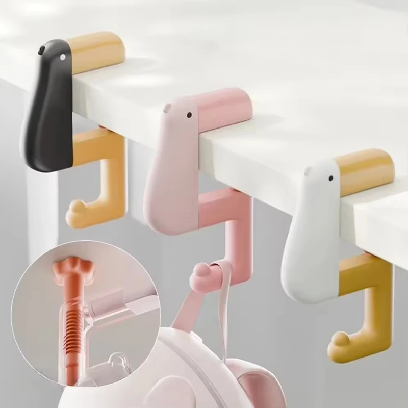 1-5Pcs Thinking Duck Hanging Hook Adjustable Desk Side Bag Holder Portable Schoolbag Hanger For Office Home Table Daily Use Tool