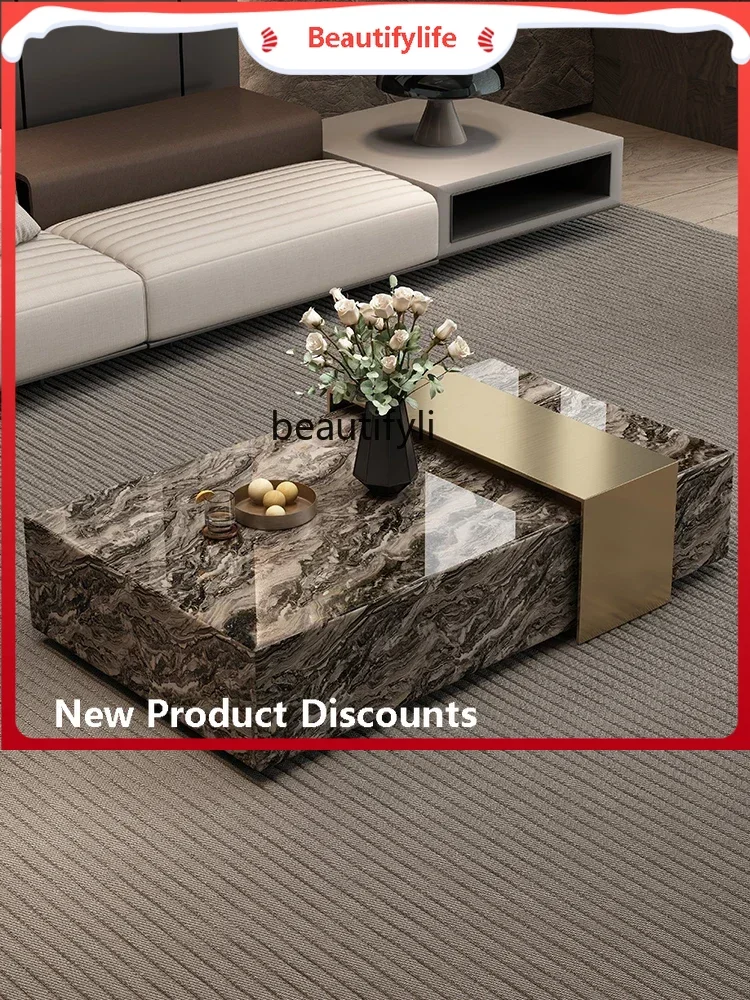 

Новые поступления, журнальный столик для гостиной, дома, маленькой квартиры, светлый роскошный высококачественный минималистичный стол, квадратная каменная тарелка, мраморная плита