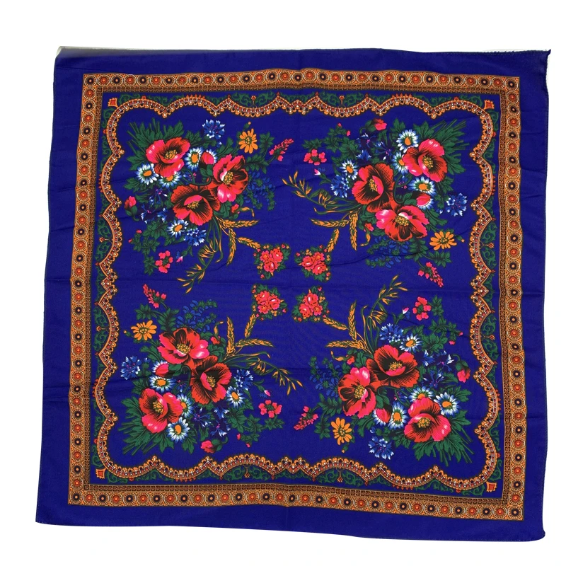 70cm National Scarf Retro Russian Shawl Floral Printed Square Bandana Women's Head Wraps Hair Cover Scarves