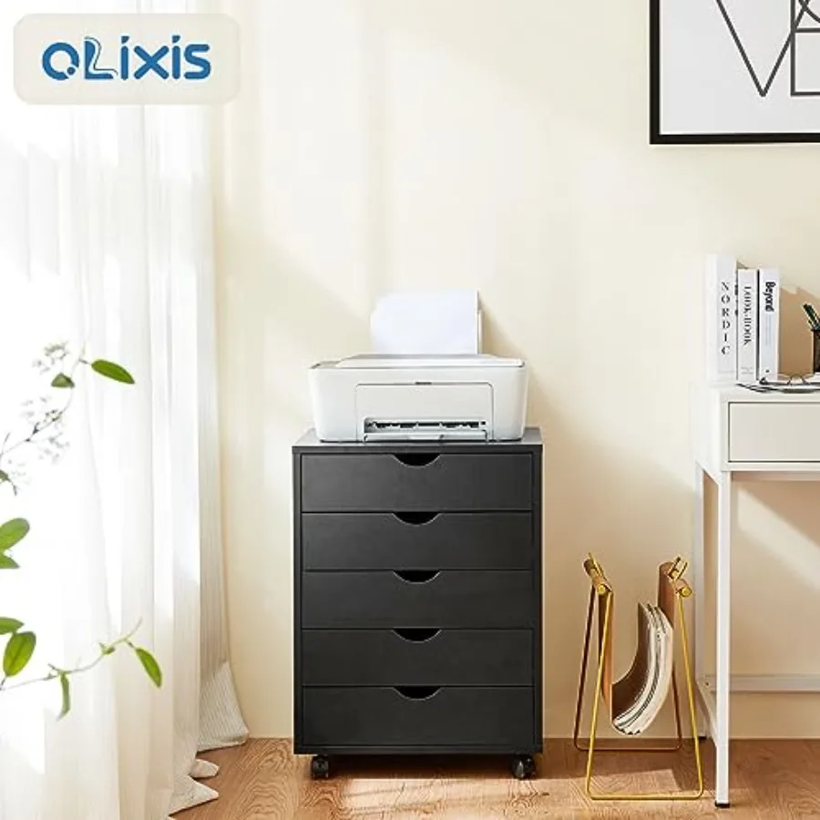 5 Drawer File Cabinet with Wheels, Under Desk Storage Printer Stand 15.75