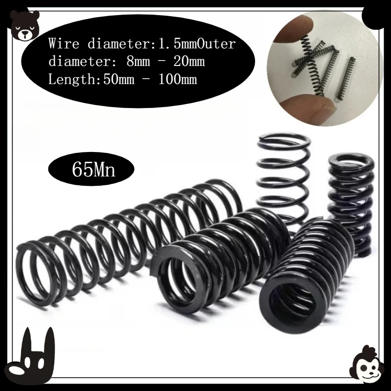 10Pcs  Compression Spring 1.5mm Steel Wire Outer Diameter 8mm to 20mm Length 50 to 100mm Pressure Spring