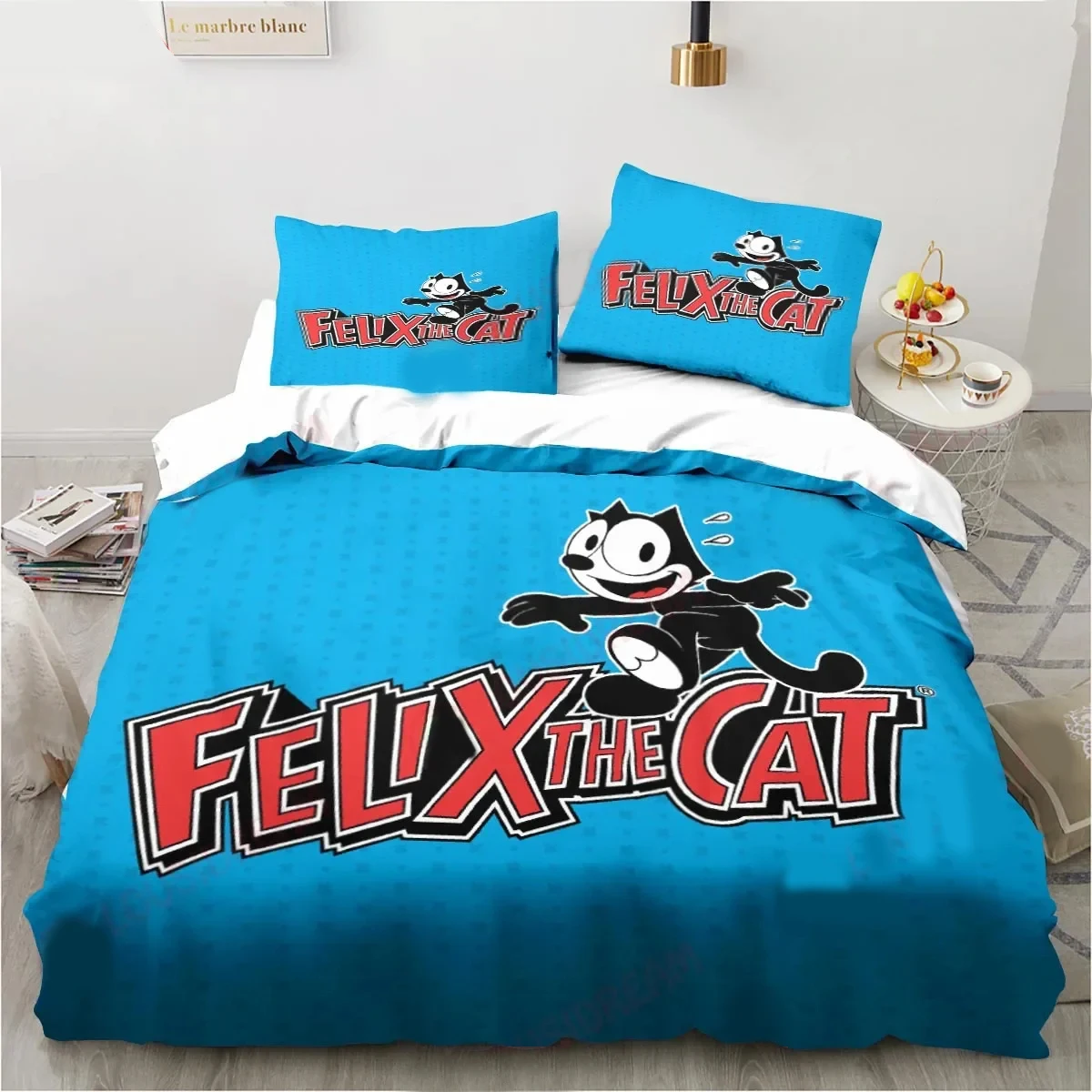 Cute F-Felix Cat Cartoon Bedding Set,Duvet Cover Comforter Bed Set Quilt Cover Pillowcase,King Queen Twin Size Boys Girls Adults view 6