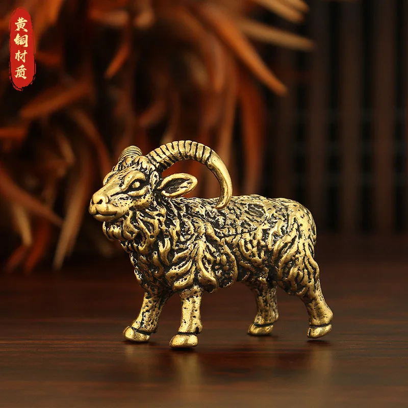 Brass Old Goat Zodiac Sheep Figurine, All-Copper Home Living Room Office Desktop Decoration Craft