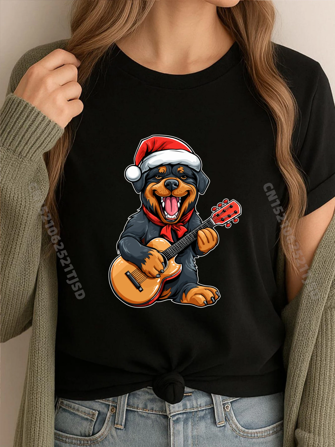 

Rottweiler Dog Playing Guitar Christmas Santa Hat Xmas Designer T Shirt New In Tops And T-Shirts Design