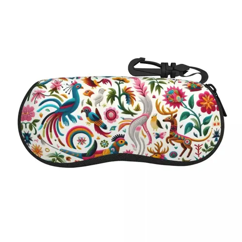 Estuche para gafas personalizado mexicano Otomi Art Birds Flowers, bolsa para gafas de neopreno suave, bolsa protectora portátil para almacenamiento de gafas