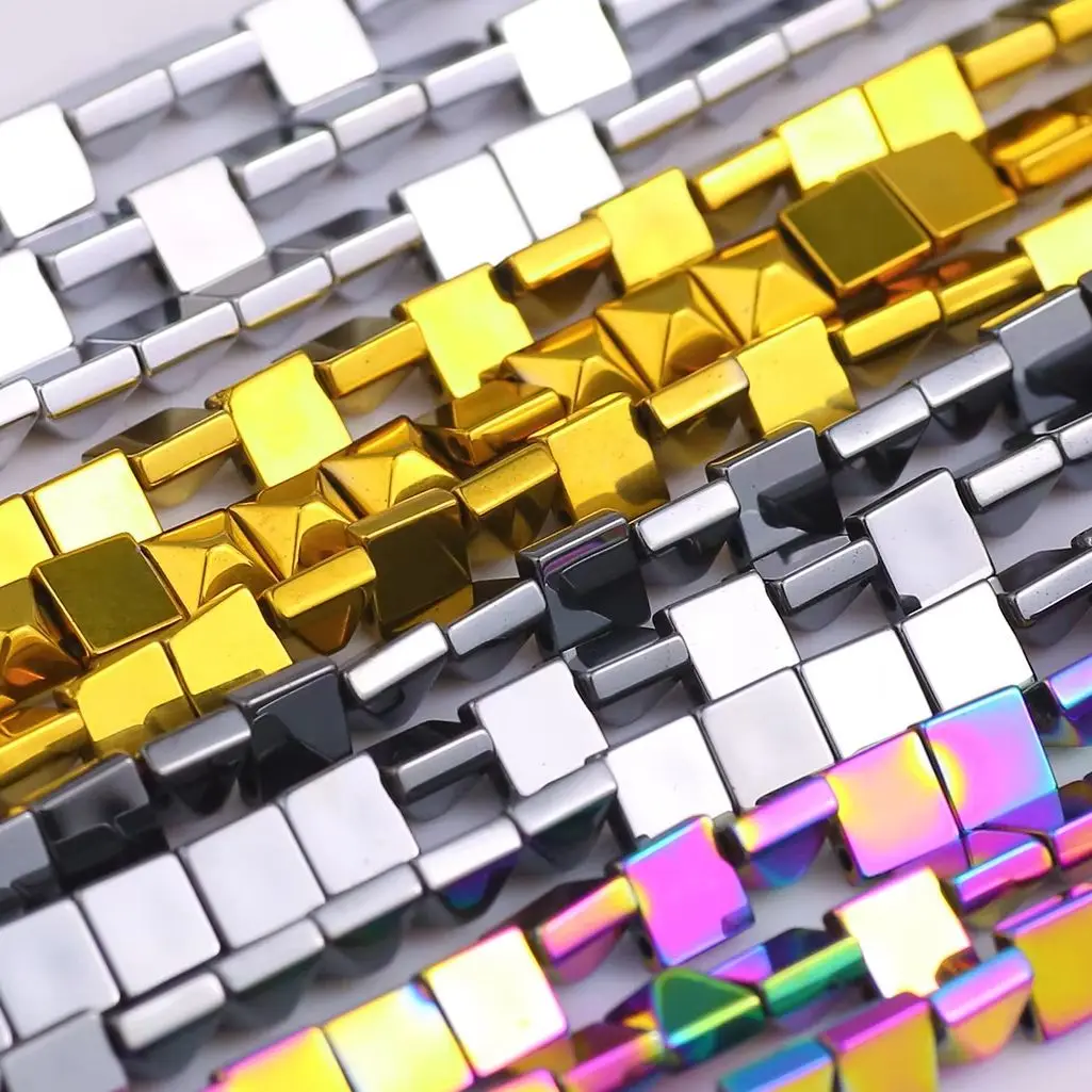 6x6mm 70pcs Hematite Pyramid Shape Beads Strand Point Square Stone Spacer Loose Beads For Handmade Bracelet Necklace DIY Jewelry
