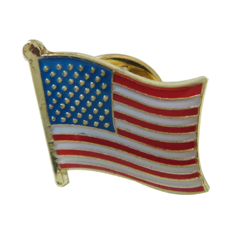 

American Flag Lapel Pins Iron with Painted and Epoxy Surface Attach Butterfly Button Accept Customized MOQ50pcs Fee Shipping