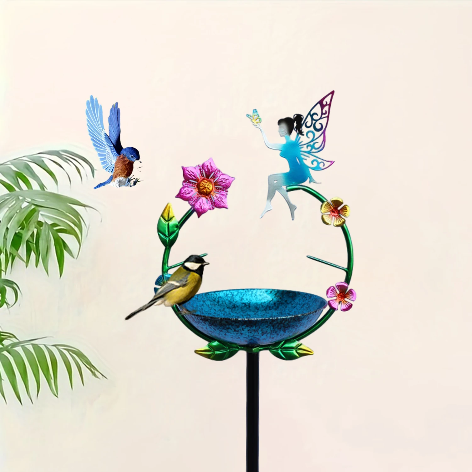 A Colorful Iron Bird Bath and Feeder, Dual-Purpose, Rust-Proof for Outdoor Use, with 5 Stable Legs, Garden and Yard Decoration, Bird Drinking and Bathing Station, Easy to Clean, Classic Garden Decoration, Outdoor Decoration, Durable Handmade Product, Holiday Decoration/Outdoor Bird Feeder/Basic Feeding Equipment/Outdoor Scene Decoration