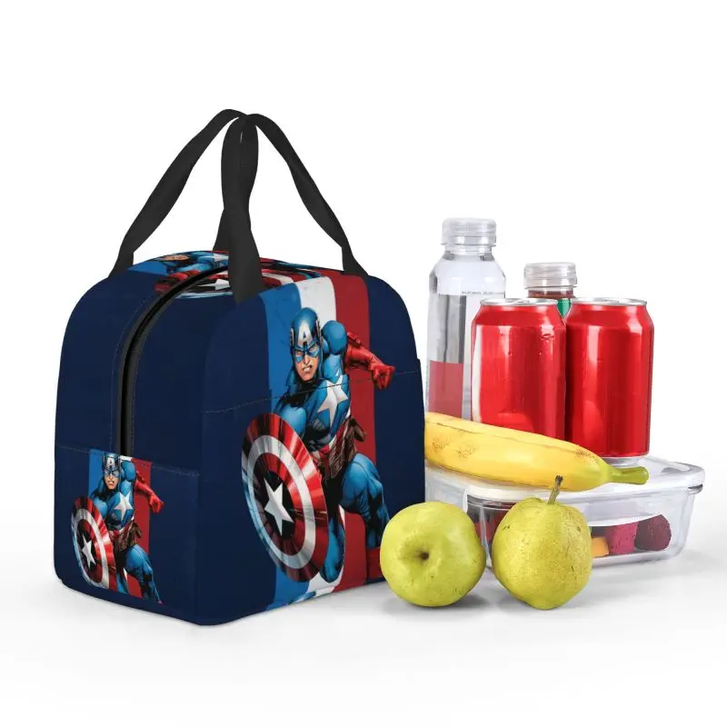 Custom Captain America Insulated Lunch Bag for Camping Travel Waterproof Cooler Thermal Lunch Box Women Food Container Tote Bags